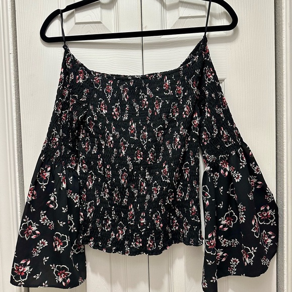 Express Tops - Express Black Floral Off-Shoulder Blouse‎